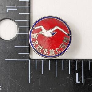 Vtg Taiwan Jen Ai Bei Lü School Seagull Red Enamel Pin Badge Chinese Characters